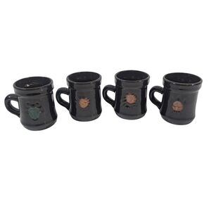 Vintage Tiny Brown Pottery Mugs Shot Glasses With Handles Barware Set Of 4